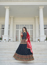 Chinon Chiffon Salwar Suit in Navy Blue